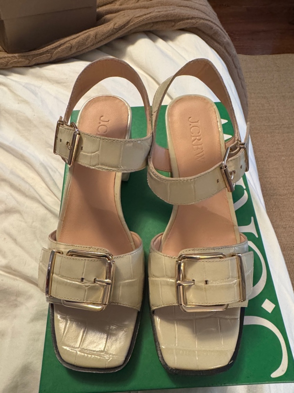 J.Crew Dylan buckle block-heel sandals in croc-embossed Italian leather CC030 - Picture 3 of 12